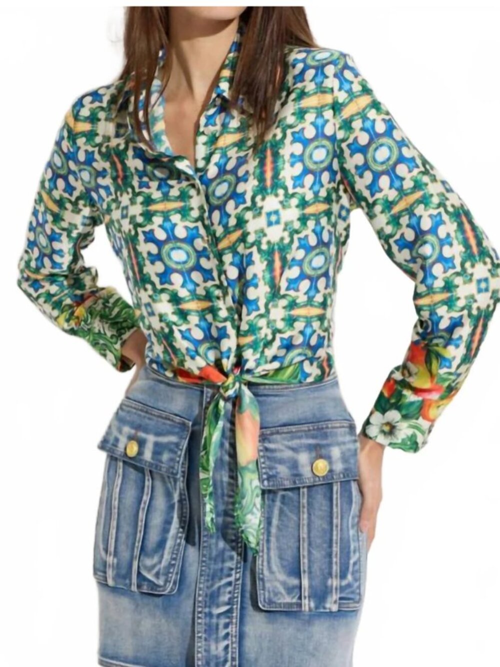 OO La La Floral Print Tie Front Blouse